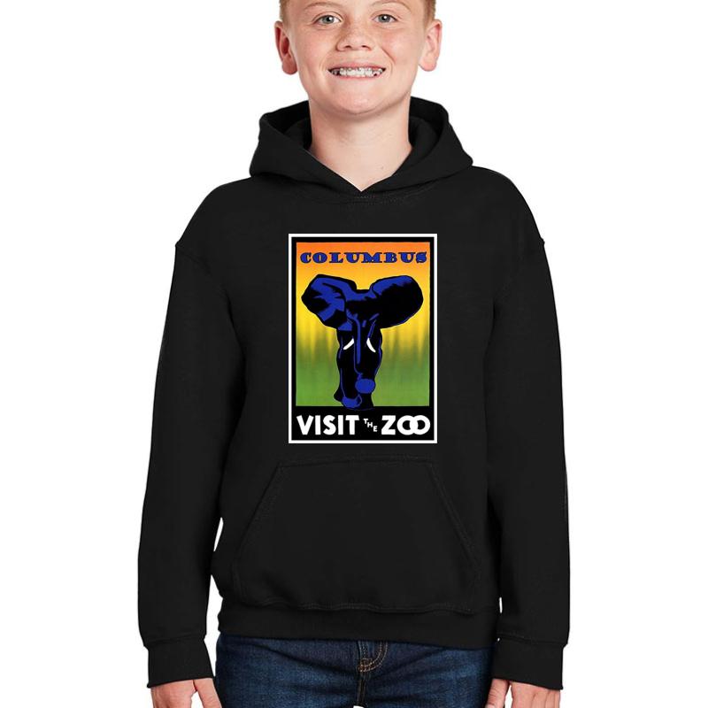 Vintage Elephant Visit The Zoo Columbus Youth Hooded Sweatshirt Boy Black