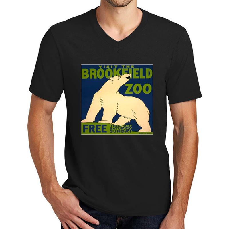 Vintage Polar Bear Visit The Zoo Brookfield Unisex V-Neck T-Shirt Men Black