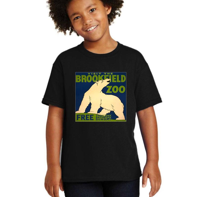 Vintage Polar Bear Visit The Zoo Brookfield Youth T-Shirt Boy Black