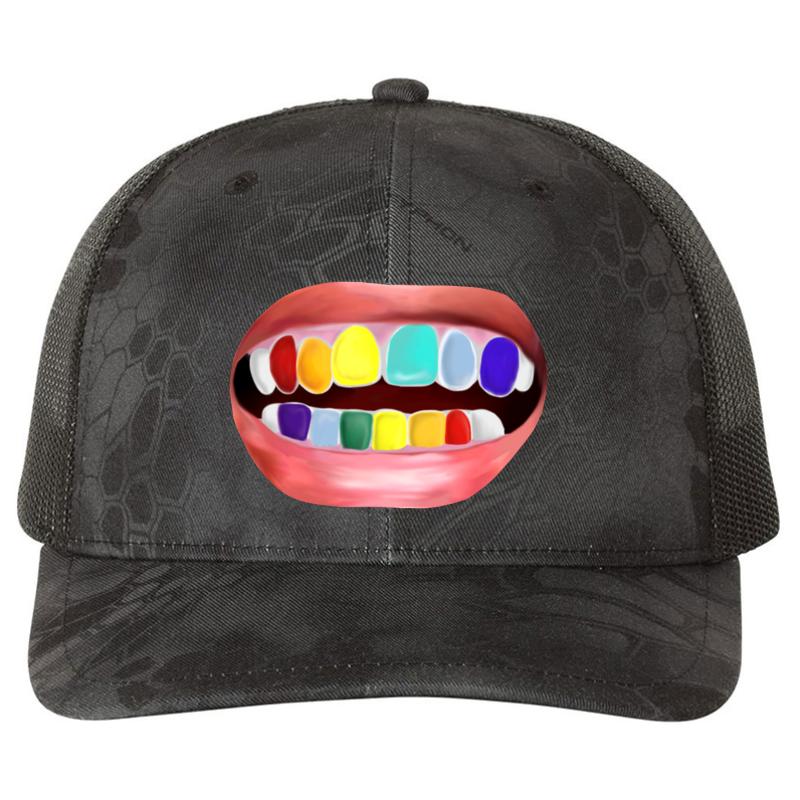 6Ix9ine Richardson Premium Trucker Snapback Cap  Kryptek Typhon Black