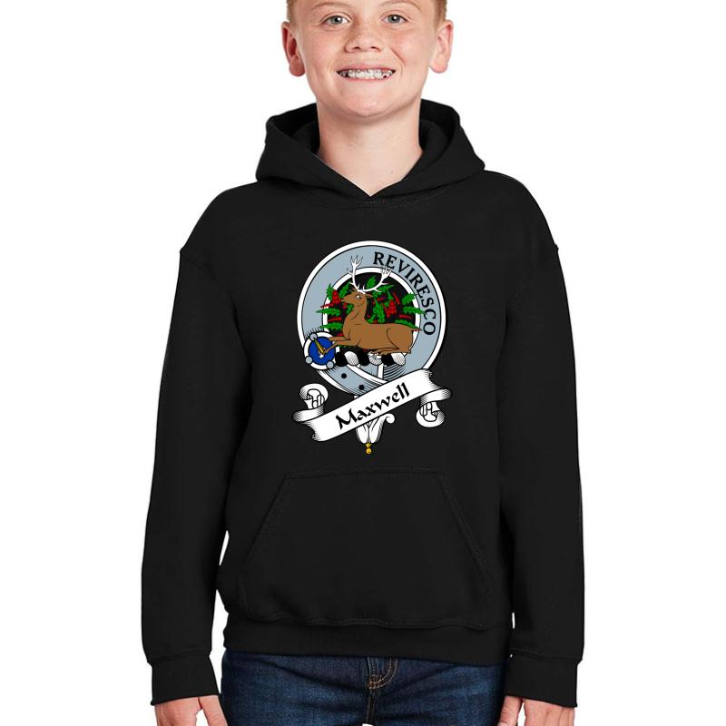 00099 Maxwell Clan Family Tartan Youth Hooded Sweatshirt Boy Black