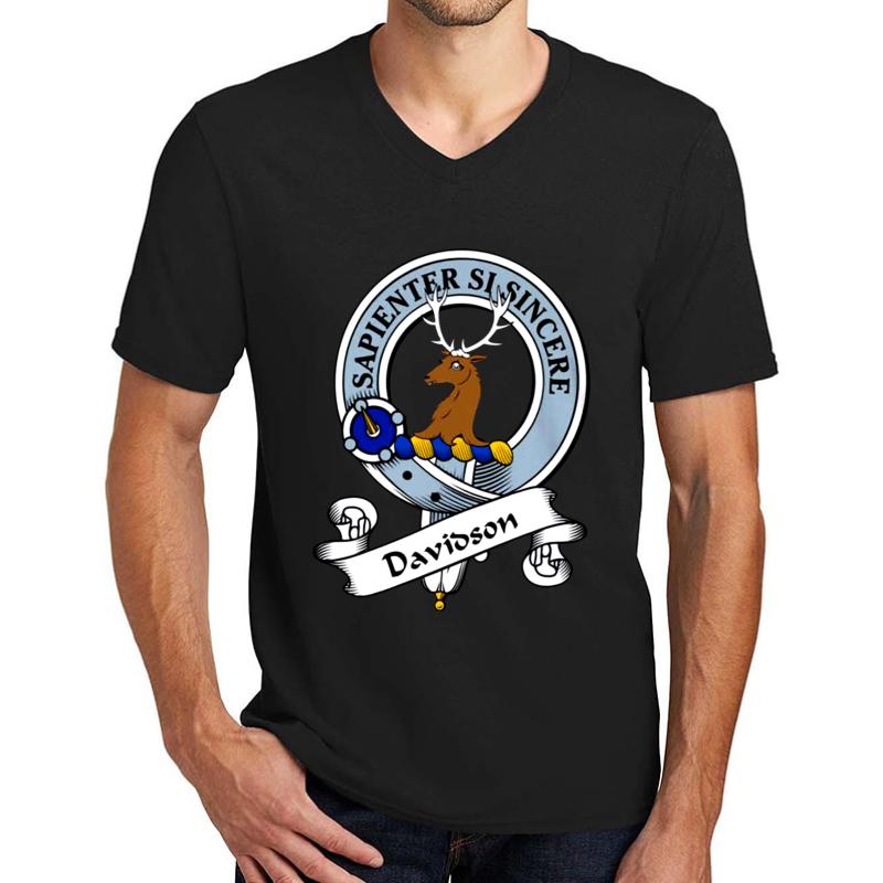 00052 Davidson Clan Family Tartan Unisex V-Neck T-Shirt Men Black