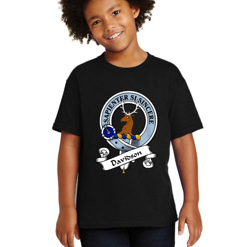 00052 Davidson Clan Family Tartan Youth T-Shirt Boy Black