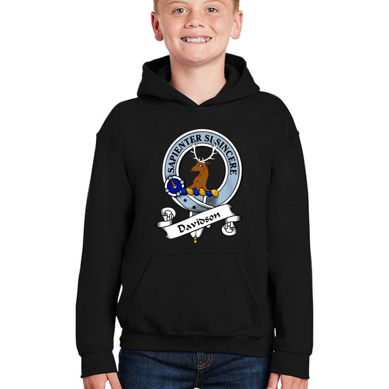 00052 Davidson Clan Family Tartan Youth Hooded Sweatshirt Boy Black