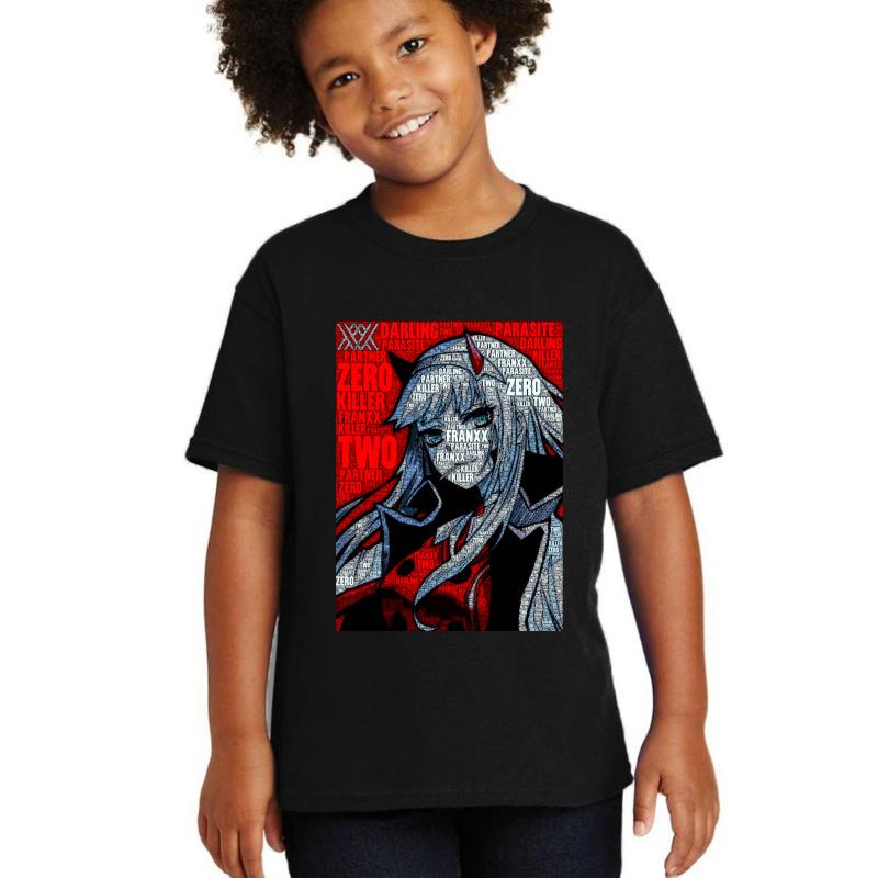 Zero Two 002 - Darling In The Franxx Youth T-Shirt Boy Black