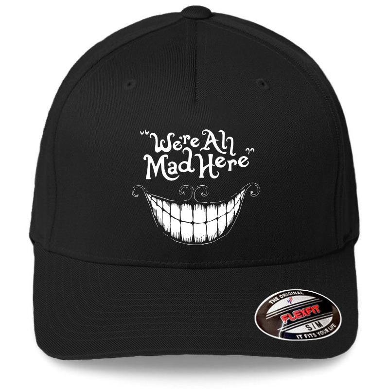 Were All Mad Here White Flexfit Baseball Cap  Black