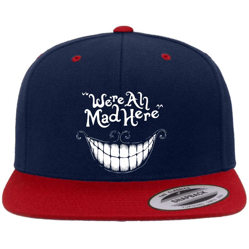 Were All Mad Here White Premium Flat Bill Snapback Cap  Navy