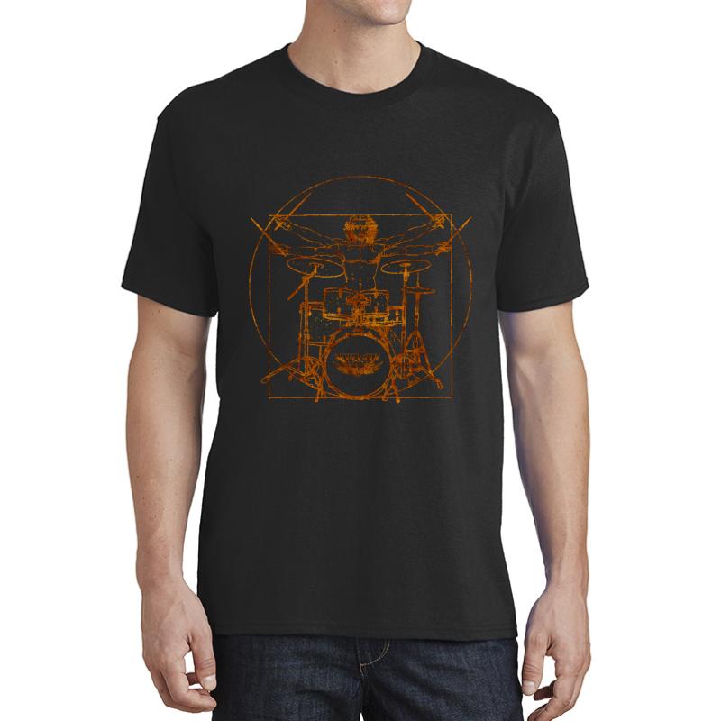 Vitruvian Drummer Man Unisex T-Shirt Men Black