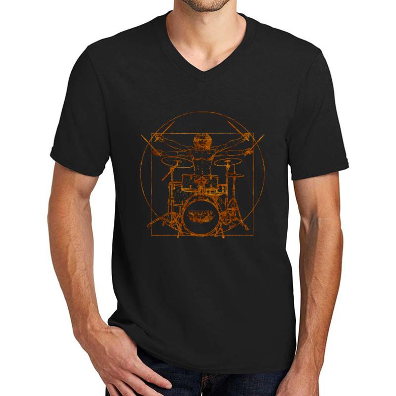 Vitruvian Drummer Man Unisex V-Neck T-Shirt Men Black