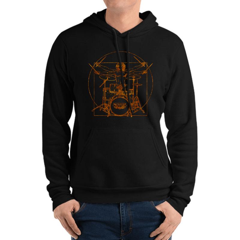 Vitruvian Drummer Man Unisex Hooded Sweatshirt Men Black