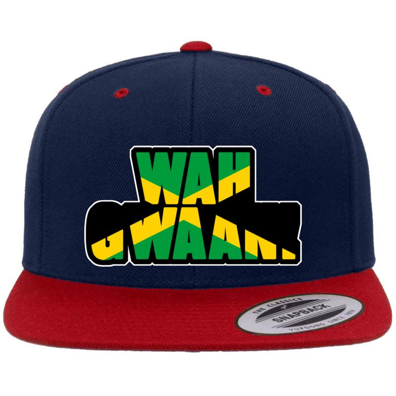 Wah Gwaan Shirt - Whats Up Whats Going On Gift Premium Flat Bill Snapback Cap  Navy