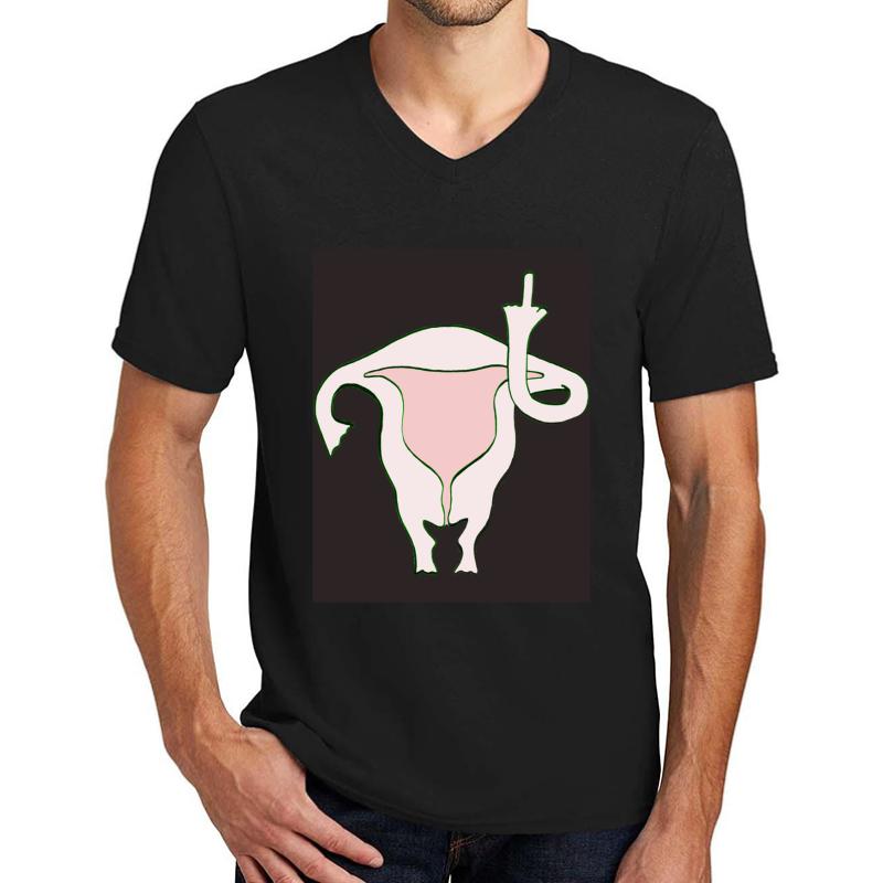 Uterus Giving The Middle Finger Unisex V-Neck T-Shirt Men Black