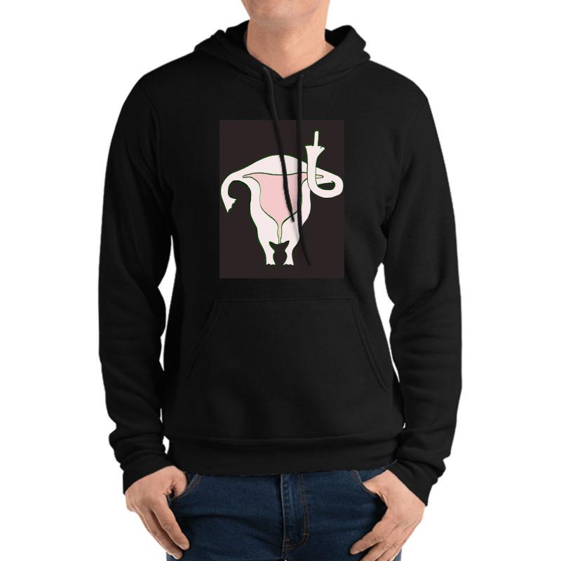 Uterus Giving The Middle Finger Unisex Hooded Sweatshirt Men Black