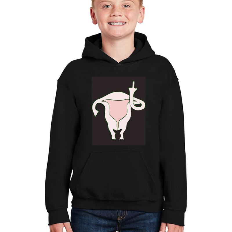 Uterus Giving The Middle Finger Youth Hooded Sweatshirt Boy Black