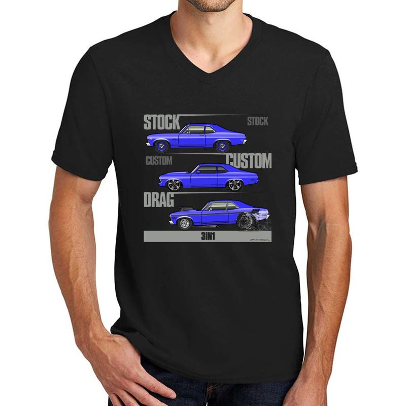 68-72 3 In 1 Chevy Nova Unisex V-Neck T-Shirt Men Black