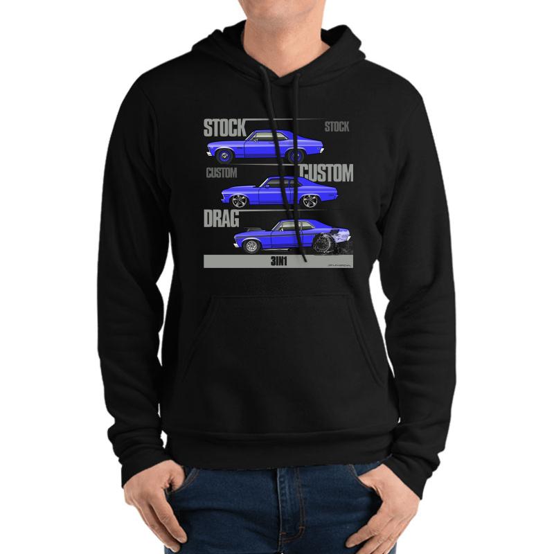 68-72 3 In 1 Chevy Nova Unisex Hooded Sweatshirt Men Black