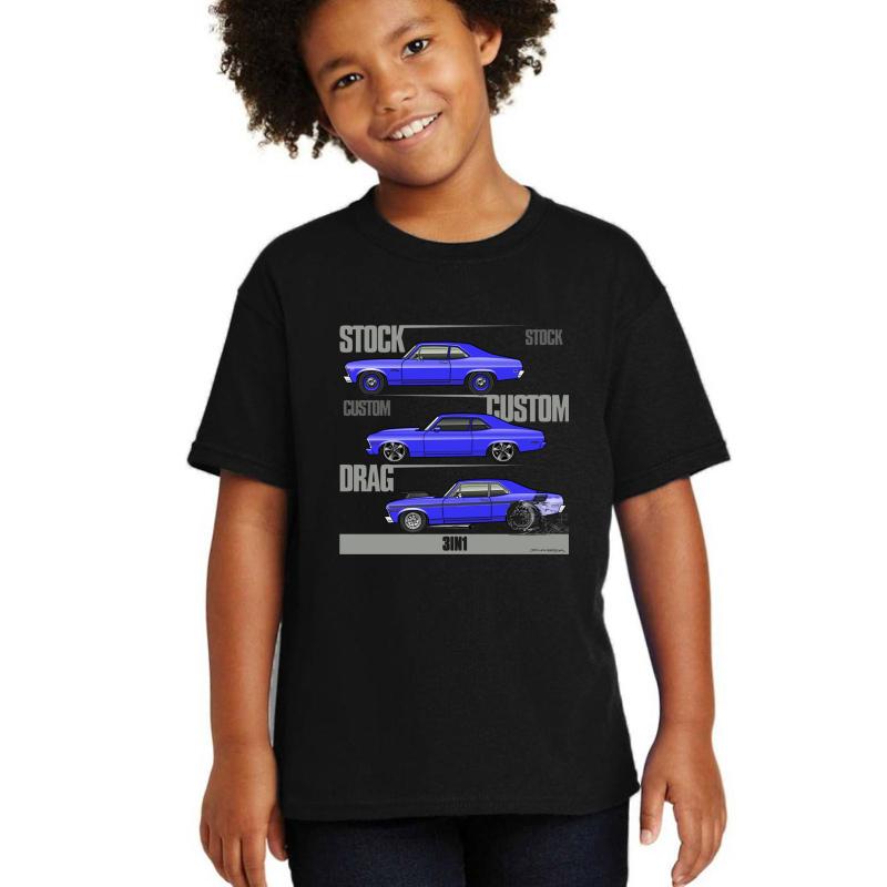 68-72 3 In 1 Chevy Nova Youth T-Shirt Boy Black