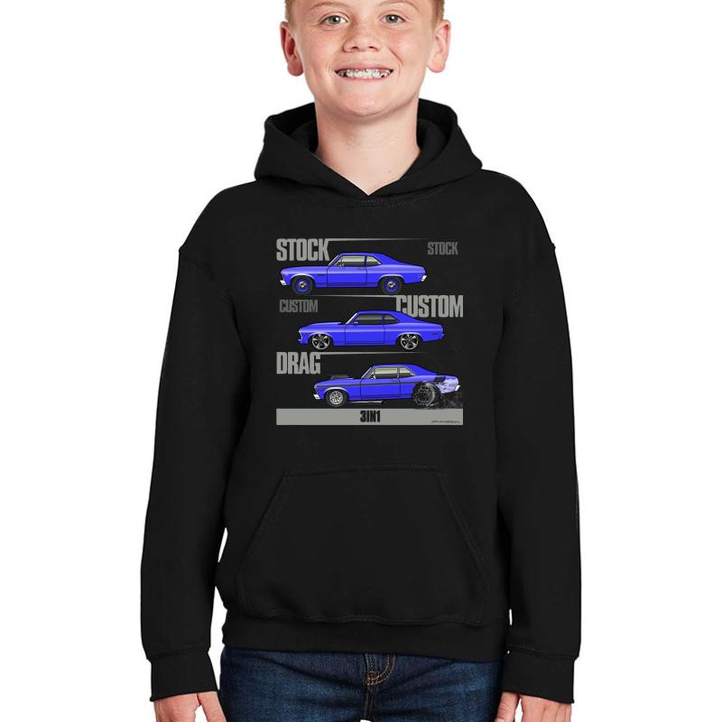 68-72 3 In 1 Chevy Nova Youth Hooded Sweatshirt Boy Black