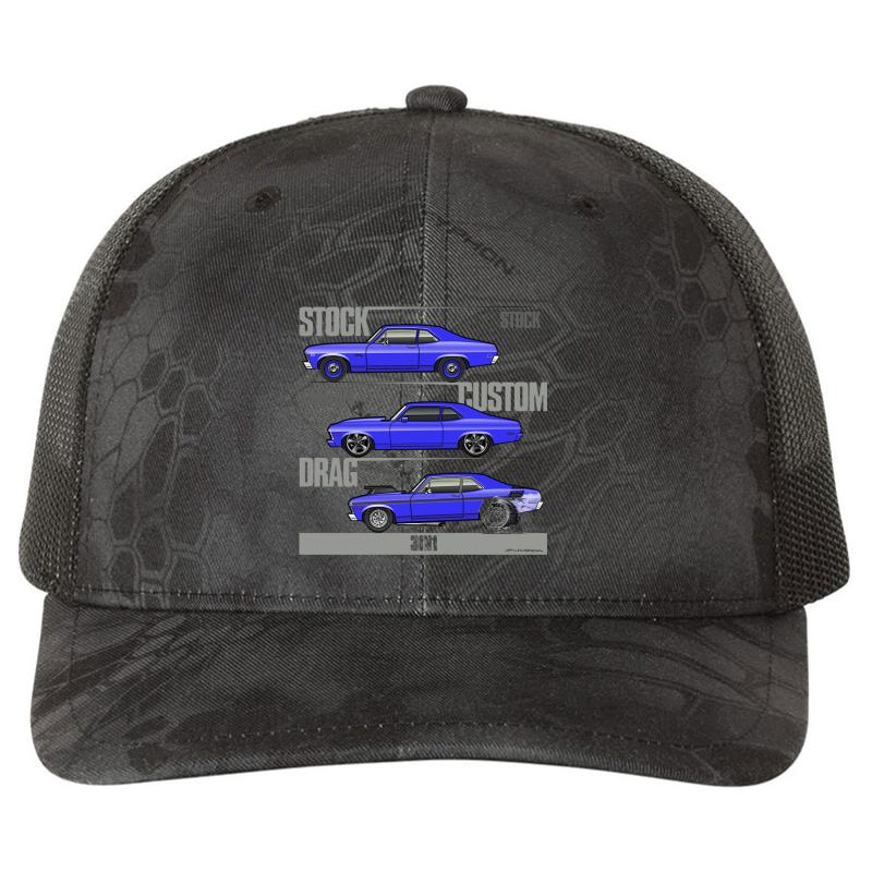 68-72 3 In 1 Chevy Nova Richardson Premium Trucker Snapback Cap  Kryptek Typhon Black