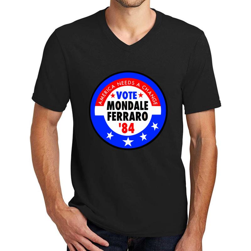 Walter Mondale And Geraldine Ferraro Campaign Button Unisex V-Neck T-Shirt Men Black