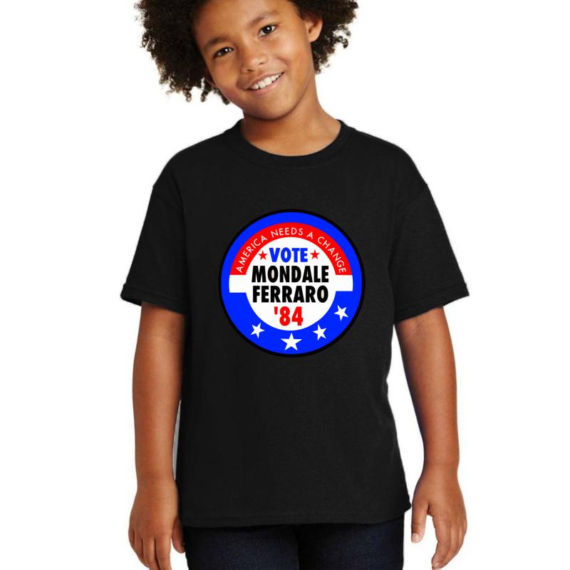 Walter Mondale And Geraldine Ferraro Campaign Button Youth T-Shirt Boy Black