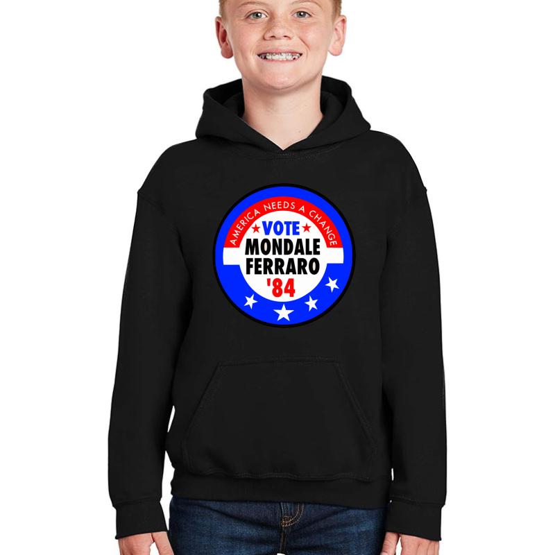 Walter Mondale And Geraldine Ferraro Campaign Button Youth Hooded Sweatshirt Boy Black