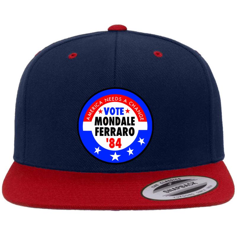 Walter Mondale And Geraldine Ferraro Campaign Button Premium Flat Bill Snapback Cap  Navy