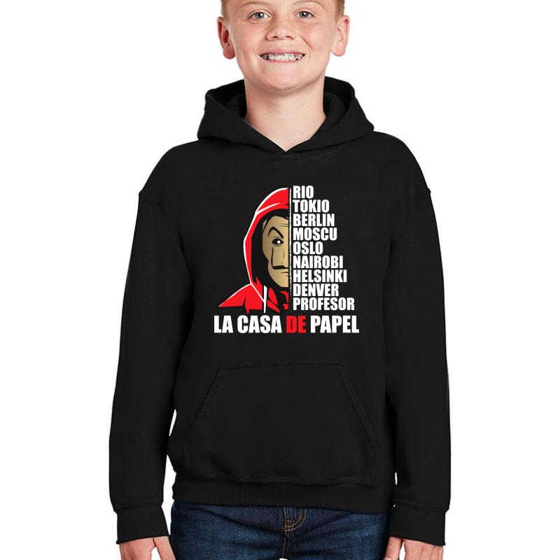 Actors Of The Papel Casa - Actor Lacasa Of Papel - The Tv Series Balck Youth Hooded Sweatshirt Boy Black