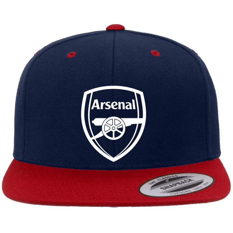 White Arsenal Logo Premium Flat Bill Snapback Cap  Navy