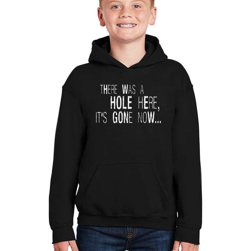 There Was A Hole Here... Youth Hooded Sweatshirt Boy Black