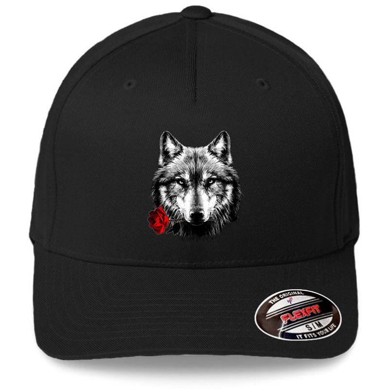 Wolf Rose Flexfit Baseball Cap  Black