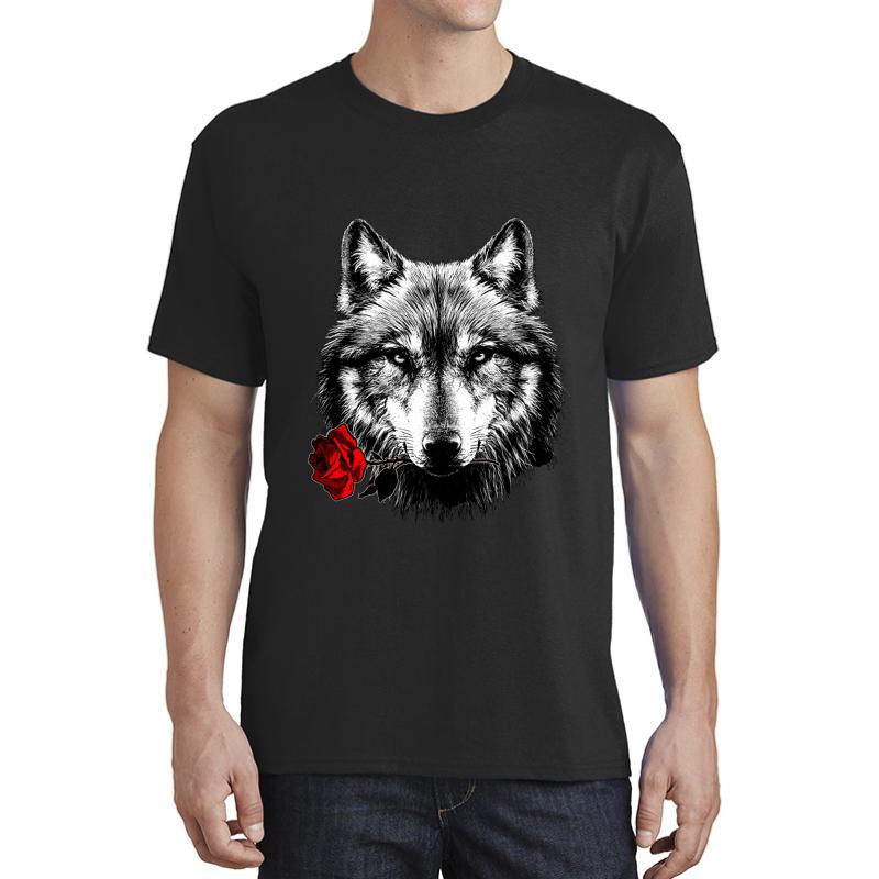 Wolf Rose Unisex T-Shirt Men Black