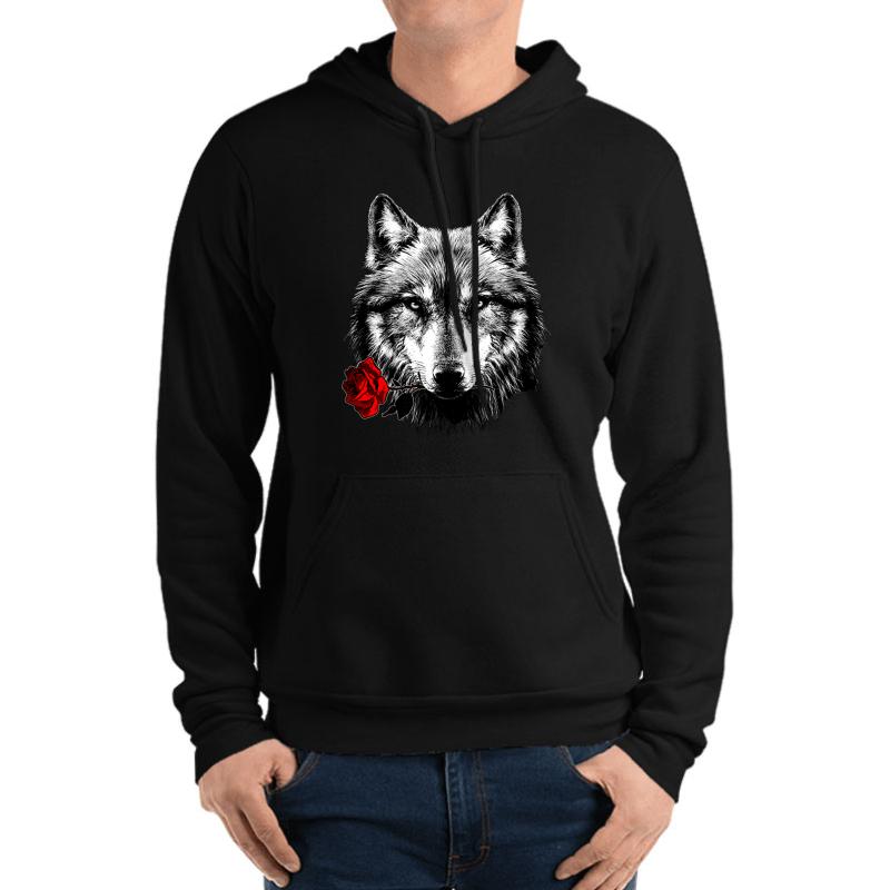 Wolf Rose Unisex Hooded Sweatshirt Men Black