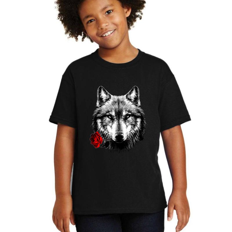 Wolf Rose Youth T-Shirt Boy Black