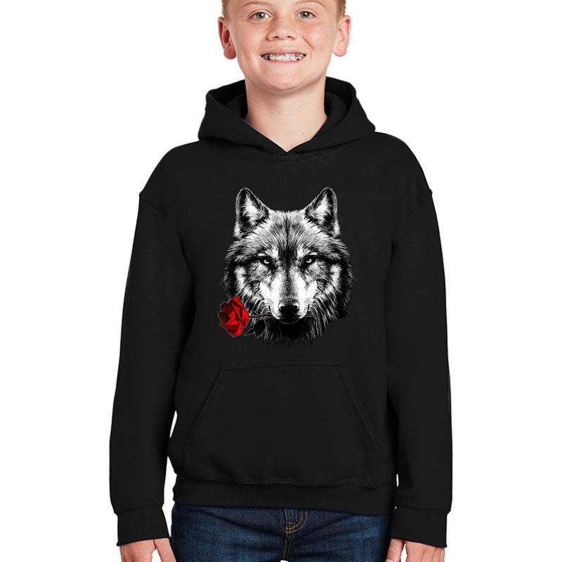 Wolf Rose Youth Hooded Sweatshirt Boy Black