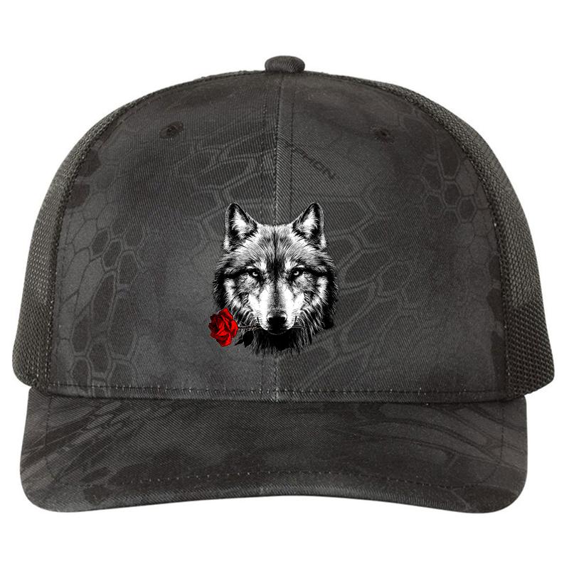 Wolf Rose Richardson Premium Trucker Snapback Cap  Kryptek Typhon Black