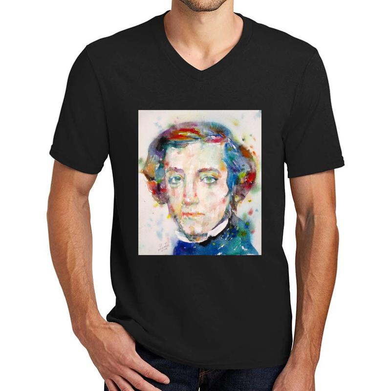 Alexis De Tocqueville - Watercolor Portrait Unisex V-Neck T-Shirt Men Black