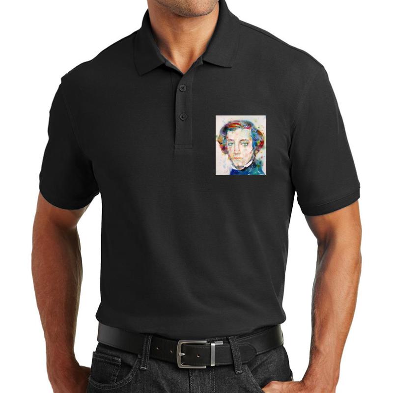 Alexis De Tocqueville - Watercolor Portrait Unisex Polo Jersey Sport Shirt Men Black