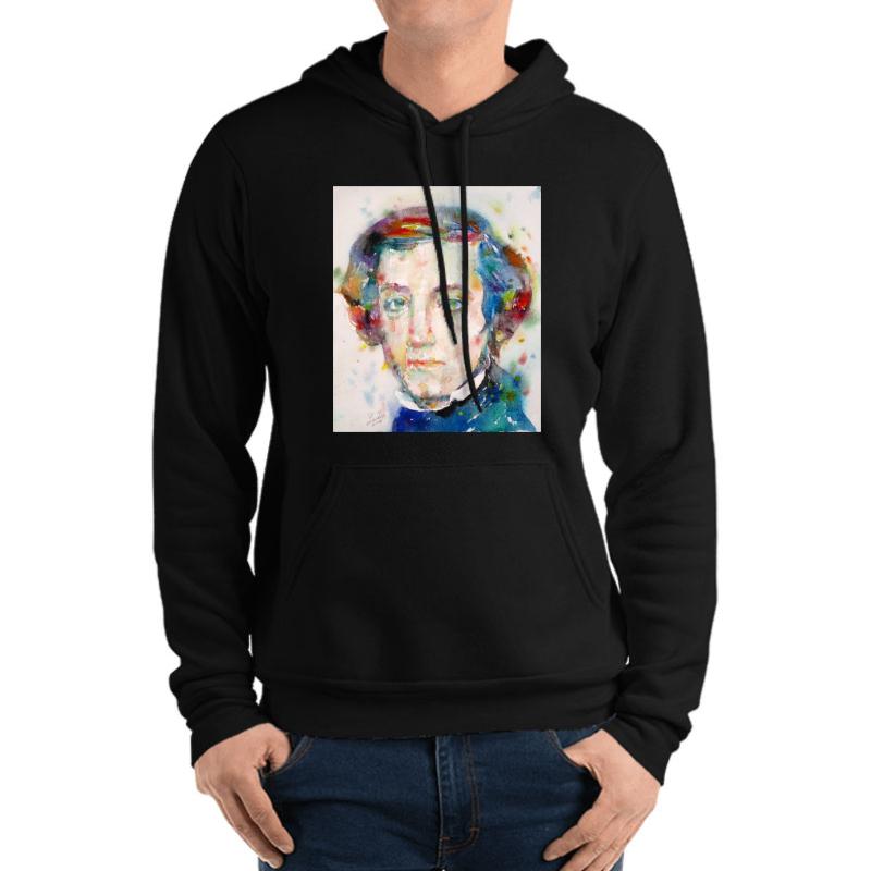 Alexis De Tocqueville - Watercolor Portrait Unisex Hooded Sweatshirt Men Black