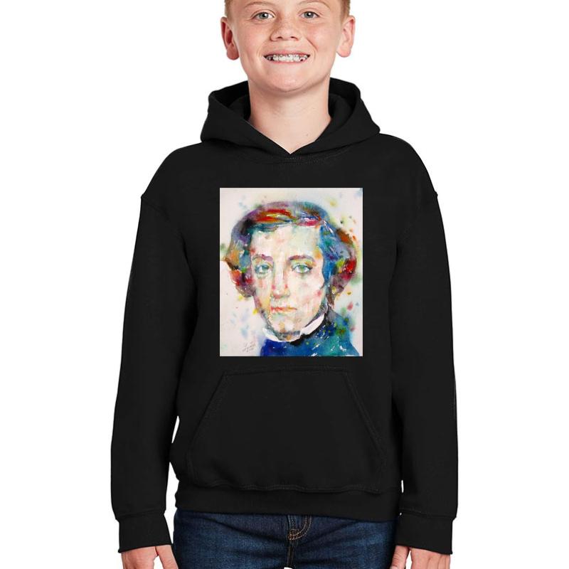 Alexis De Tocqueville - Watercolor Portrait Youth Hooded Sweatshirt Boy Black