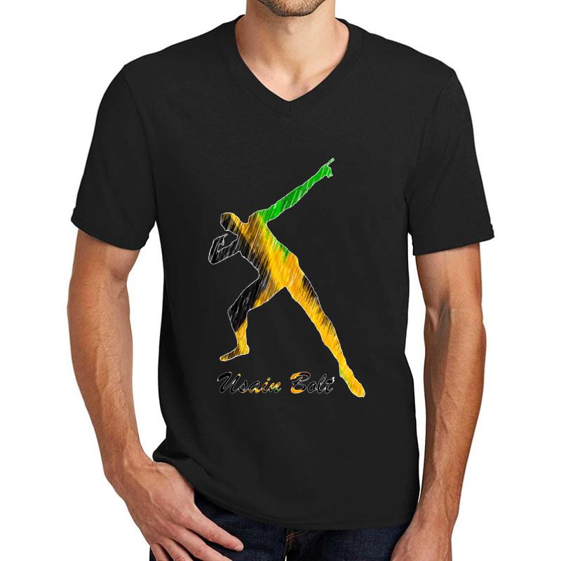 Usain Bolt Jamaica Man Design Unisex V-Neck T-Shirt Men Black