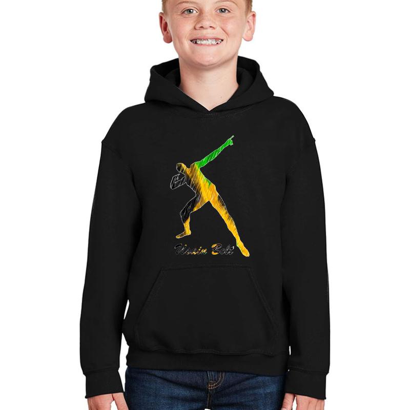 Usain Bolt Jamaica Man Design Youth Hooded Sweatshirt Boy Black