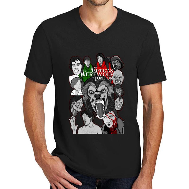 American Werewolf In London Original Collage Art Unisex V-Neck T-Shirt Men Black