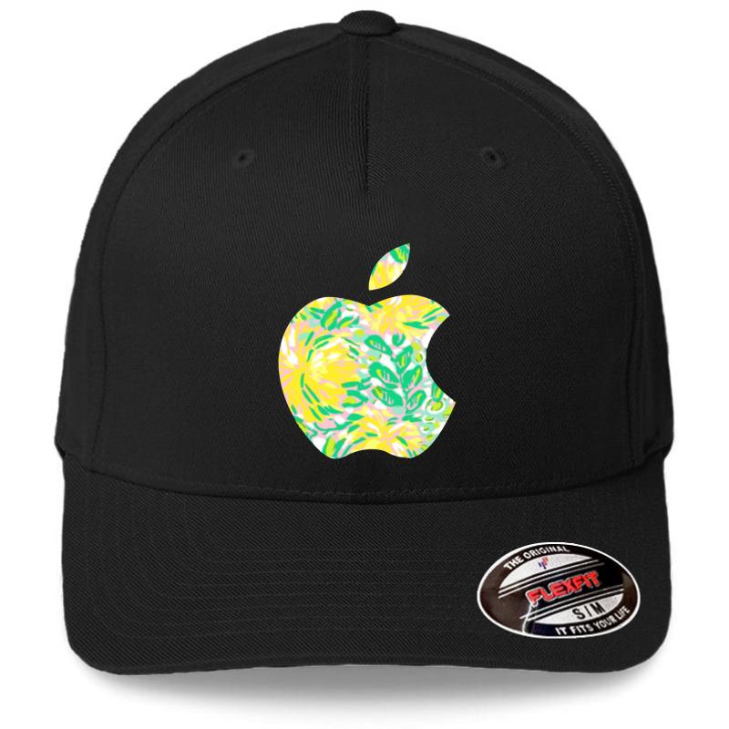 Yellow Lilly Apple Logo Flexfit Baseball Cap  Black