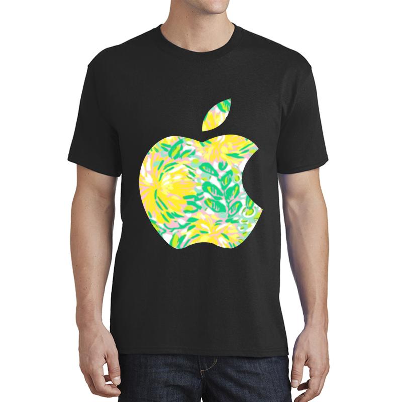 Yellow Lilly Apple Logo Unisex T-Shirt Men Black