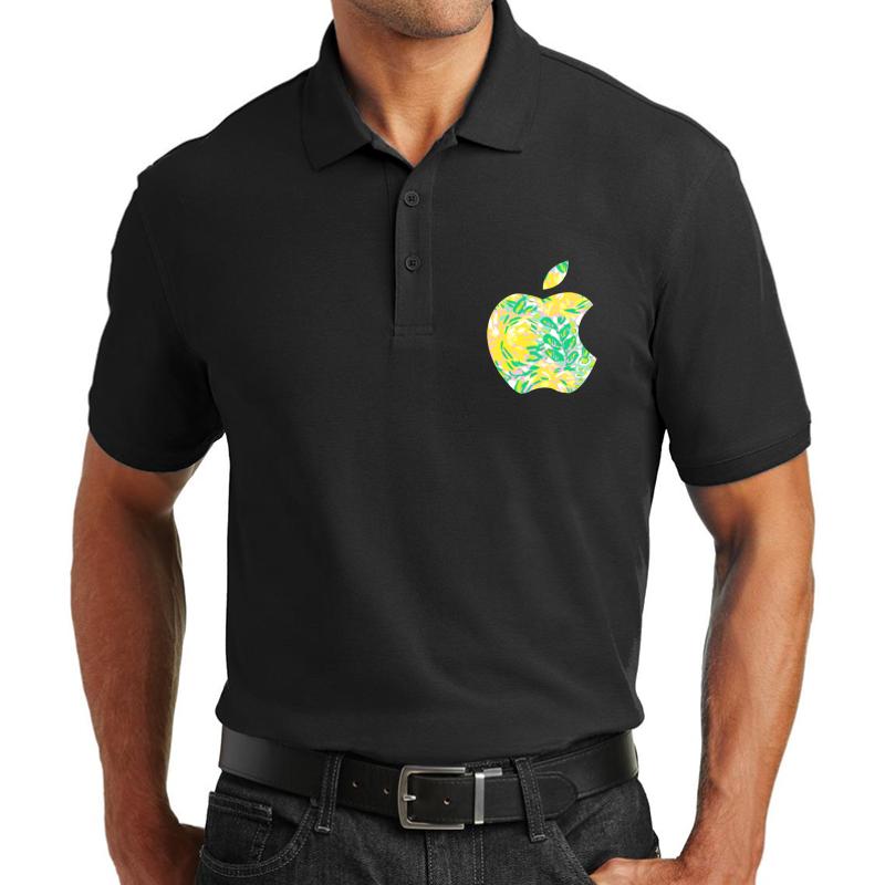 Yellow Lilly Apple Logo Unisex Polo Jersey Sport Shirt Men Black