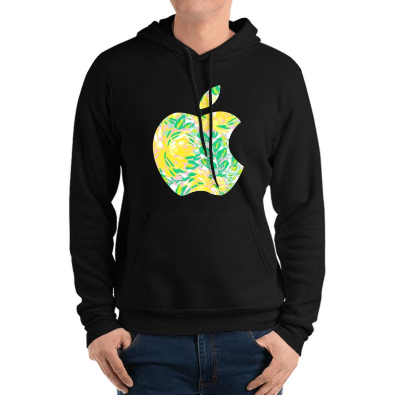 Yellow Lilly Apple Logo Unisex Hooded Sweatshirt Men Black