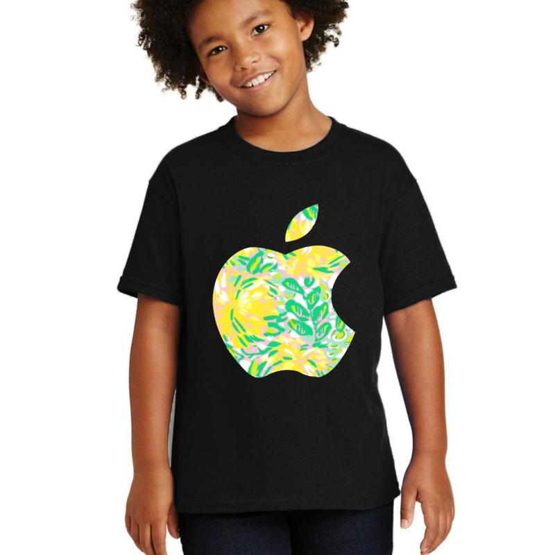 Yellow Lilly Apple Logo Youth T-Shirt Boy Black