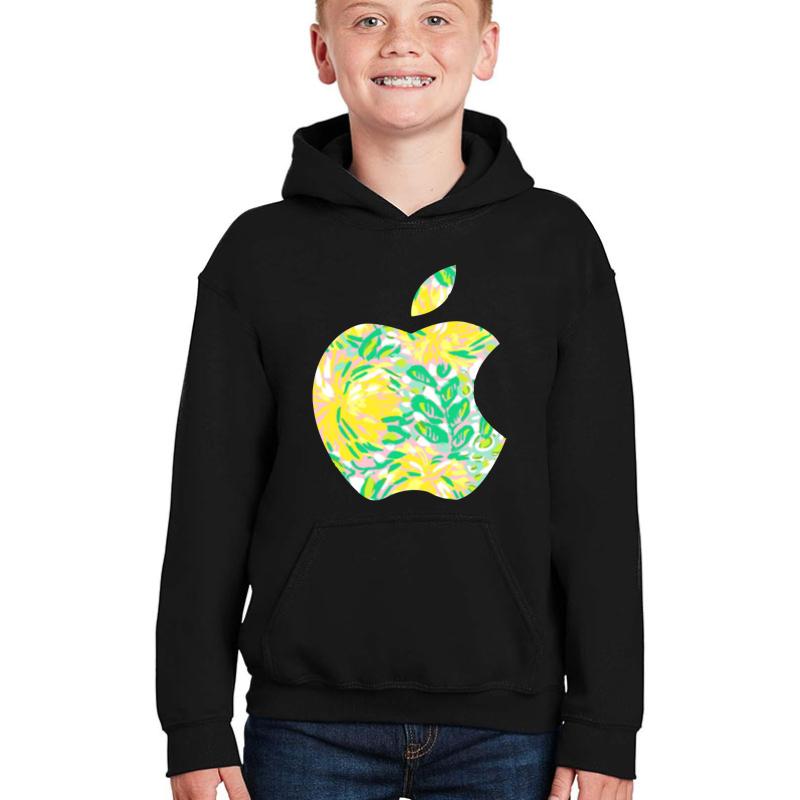 Yellow Lilly Apple Logo Youth Hooded Sweatshirt Boy Black