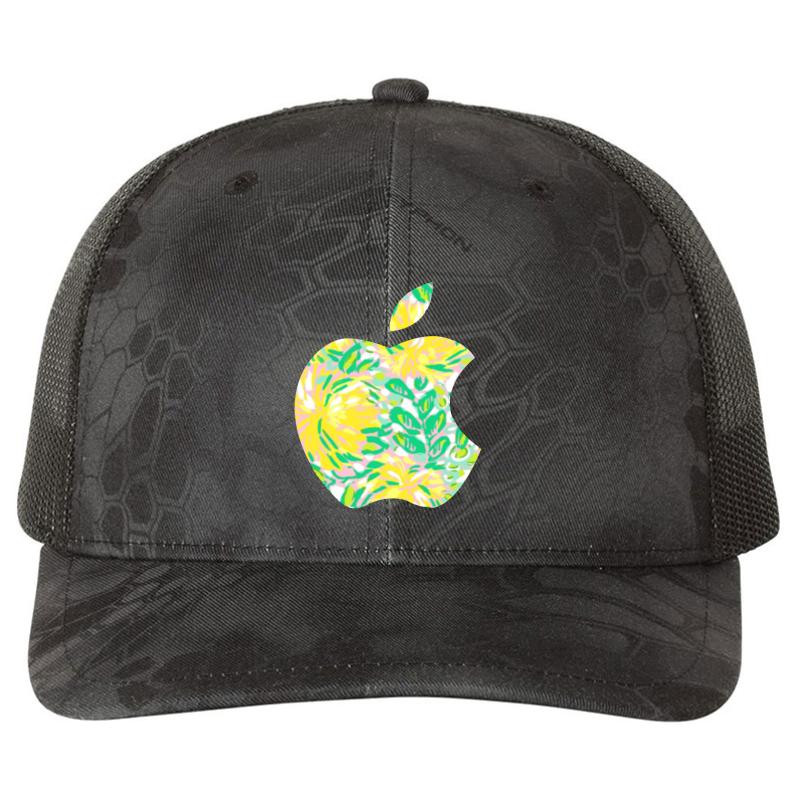 Yellow Lilly Apple Logo Richardson Premium Trucker Snapback Cap  Kryptek Typhon Black